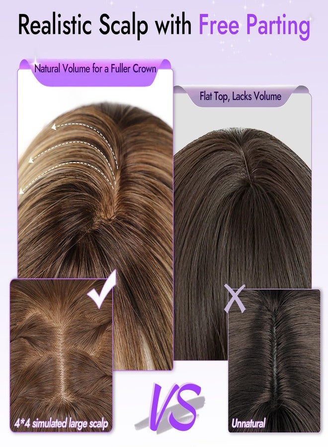 Eawwii Wig with Bangs for Women Medium Brown Straight Face-Framing Layers Hairstyle 4x4 Realistic Scalp Glueless Synthetic Wigs Medium Length for Everyday Use - Image 3